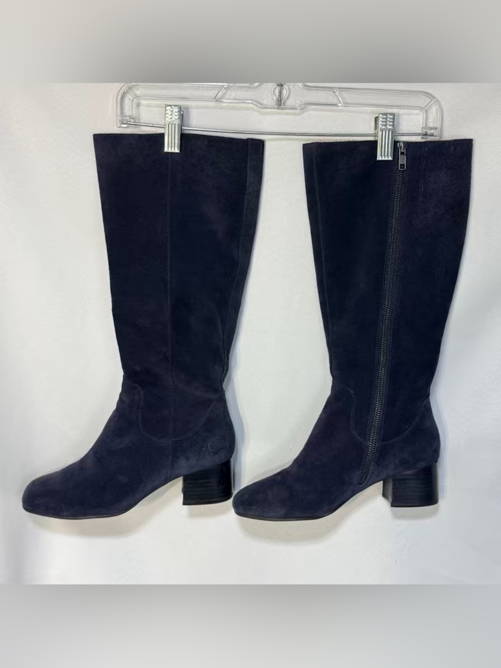 Born Avala Navy Blue Suede Knee High Riding Boots 7M - Picture 2 of 5